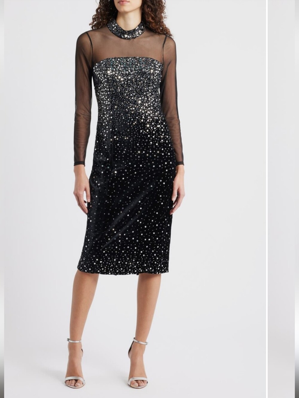 Eliza J Size 6 Black Mixed Media Sequin Long Sleeve Cocktail Dress Msrp $168